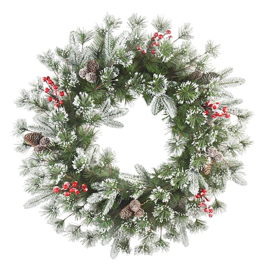 6 Pack: 24" Flocked Pinecone & Berry Wreath
